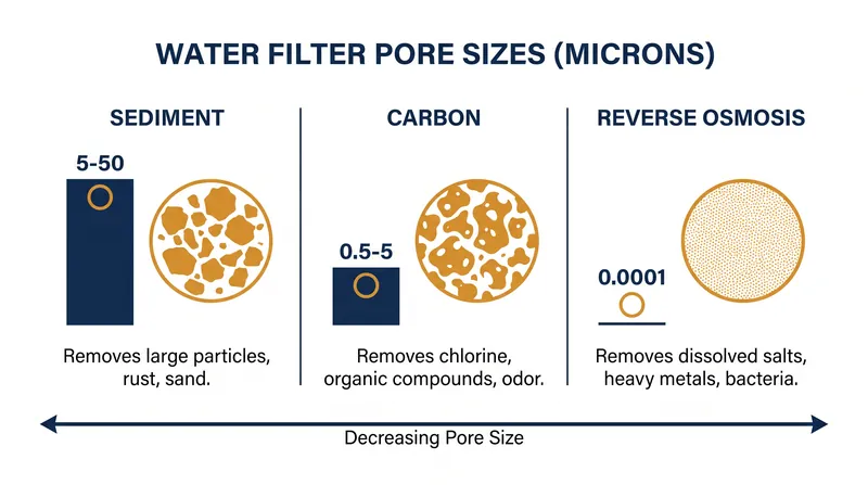 Different filtration technologies target vastly different sizes of microscopic contaminants.