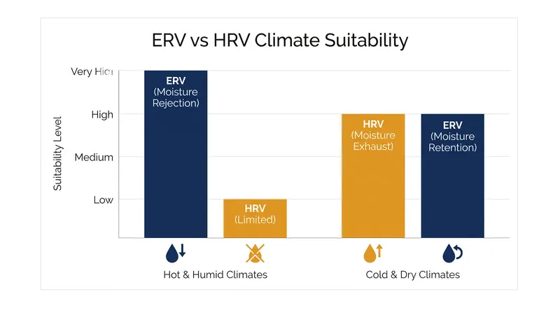 Climate zone and indoor humidity goals dictate whether an HRV or an ERV is the right choice for a specific home.