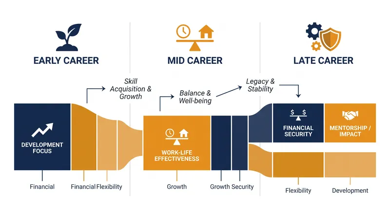 Reward satisfaction profiles vary significantly based on an employee's career stage and life needs.