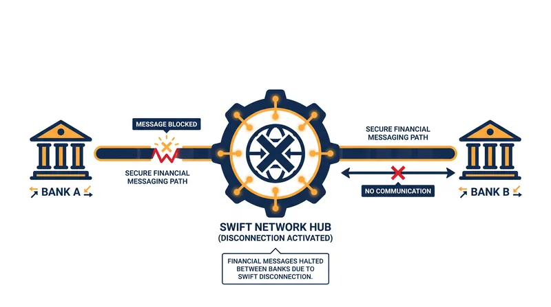 SWIFT disconnection removes the standardized communication infrastructure required for efficient cross-border trade.