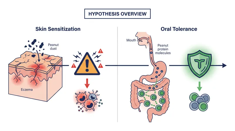 The immune system's response to an allergen depends on whether it first encounters the protein through the skin or the gut.