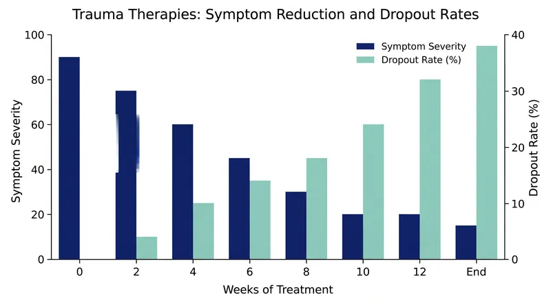 While all therapies reduce symptoms over time, treatments requiring intense imaginal exposure can see higher initial dropout rates.