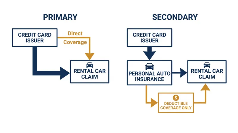 How primary and secondary credit card coverage dictate the claims process after an accident.