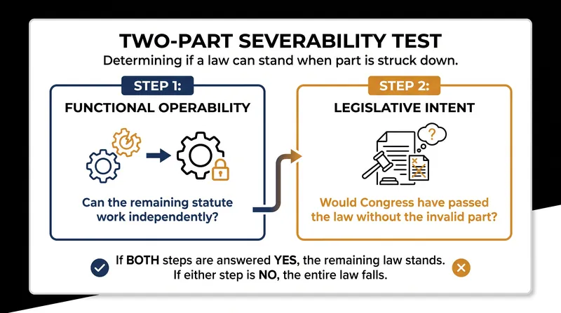 The modern severability framework relies on a two-part inquiry to evaluate flawed statutes.