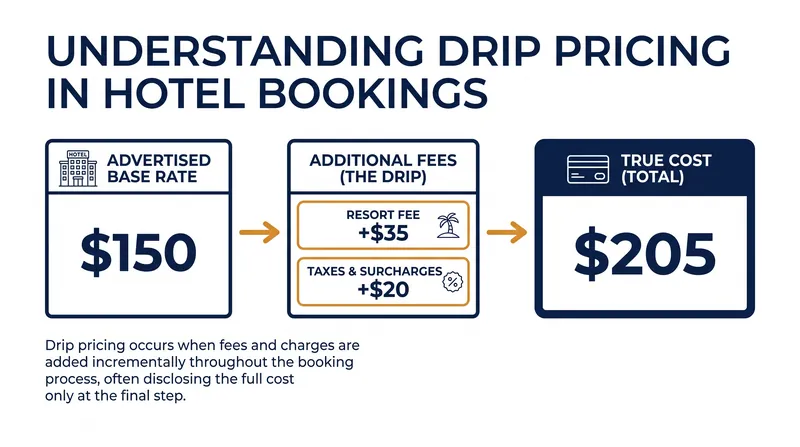 How drip pricing obscures the true cost of a hotel stay.
