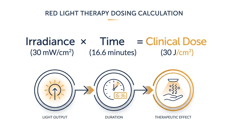 Reaching clinical efficacy thresholds requires calculating exposure time based on the device's actual irradiance.