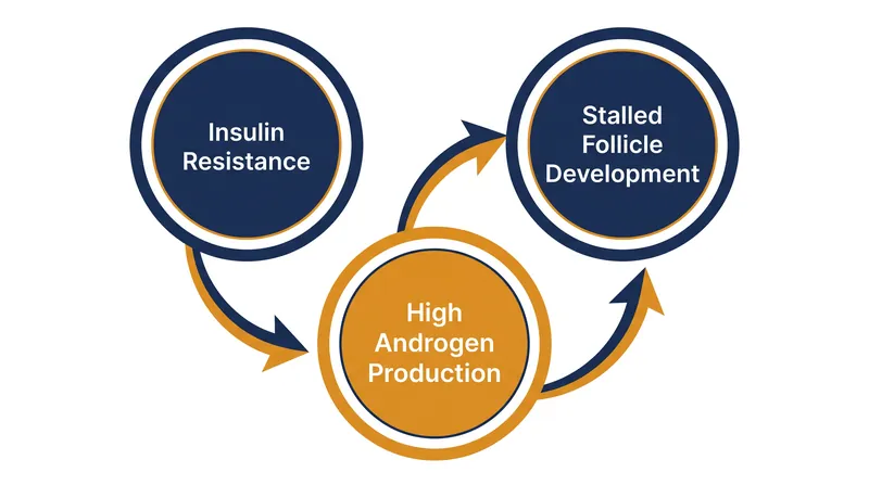 The biological mechanism of PCOS is driven by a feedback loop starting with insulin.