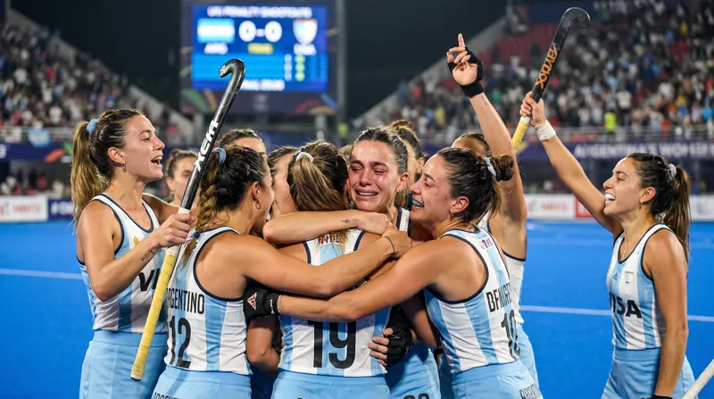 Argentina's Las Leonas celebrate their shootout victory over the Netherlands to claim the 2026 World Cup.