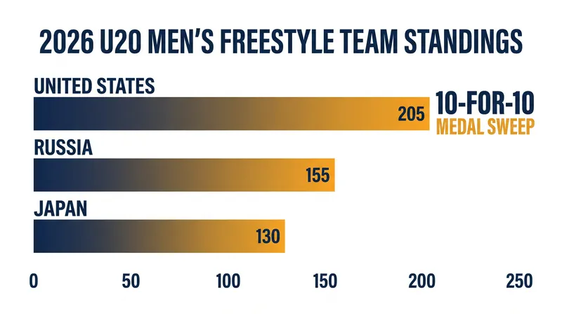 Team USA ran away with the U20 Men's Freestyle team title, outscoring second-place Russia by 50 points.