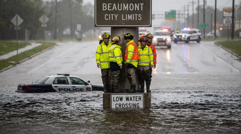 Emergency crews responded to stranded drivers and flooded roads as the storm moved inland.