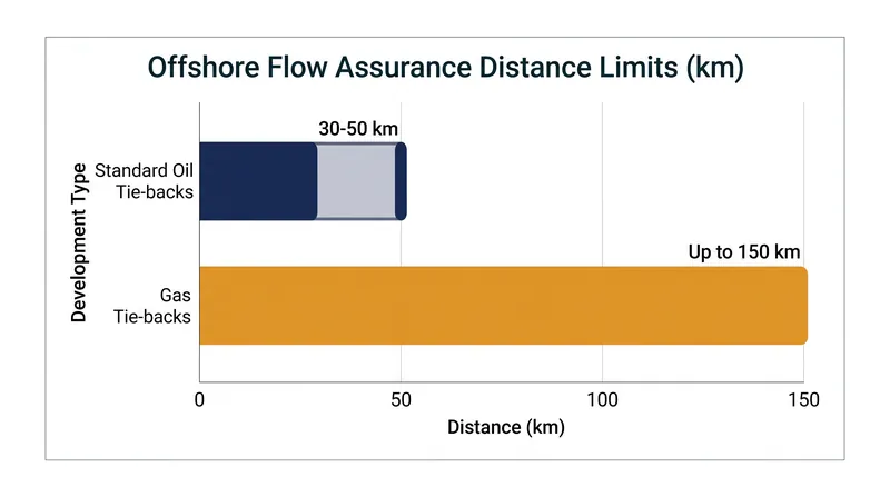 Thermal limits and wax appearance temperatures strictly constrain how far untreated oil can be pumped along the freezing seabed.