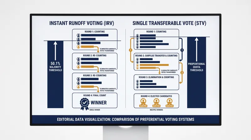 While both systems use a ranked ballot, IRV is designed for single-winner races, whereas STV aims for proportional representation in multi-winner elections.