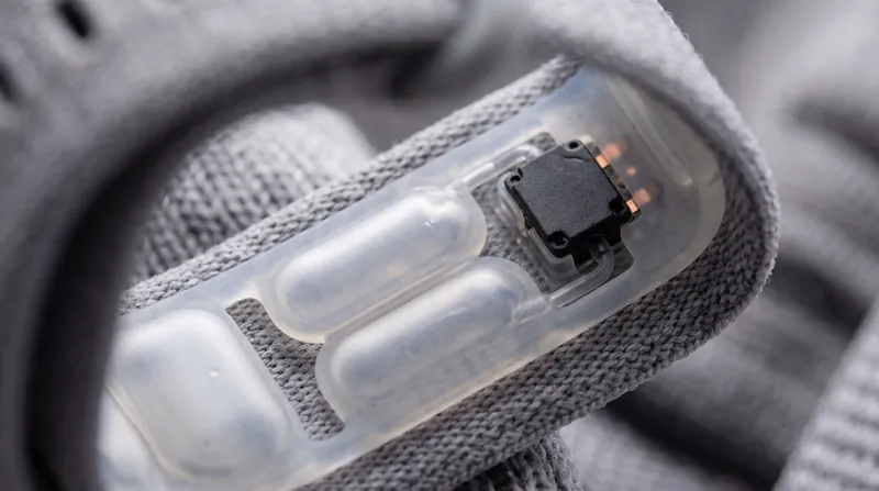 Unlike optical sensors that estimate blood flow, the Watch D3 uses physical pneumatic compression to measure arterial pressure.