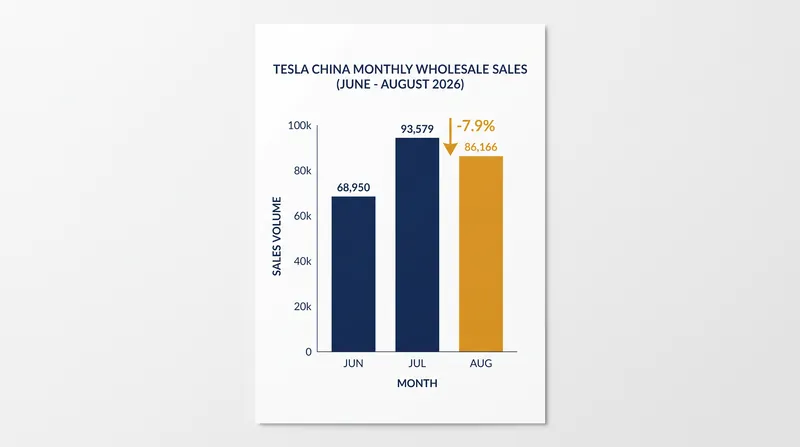 Tesla's China wholesale volume fell 7.9 percent from July to August, snapping a three-month streak of sequential gains.