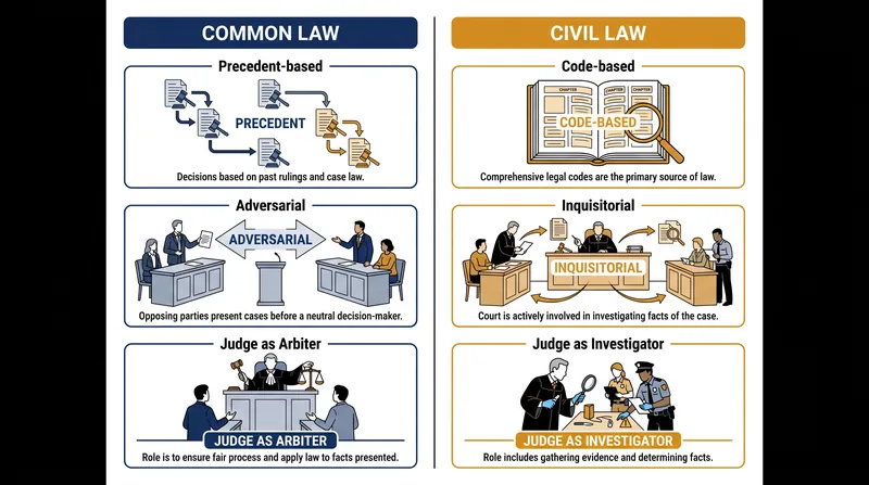 Core structural differences between the two primary global legal frameworks.