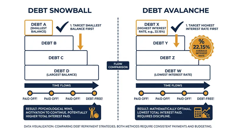 The core mechanical difference between the two dominant debt repayment strategies.
