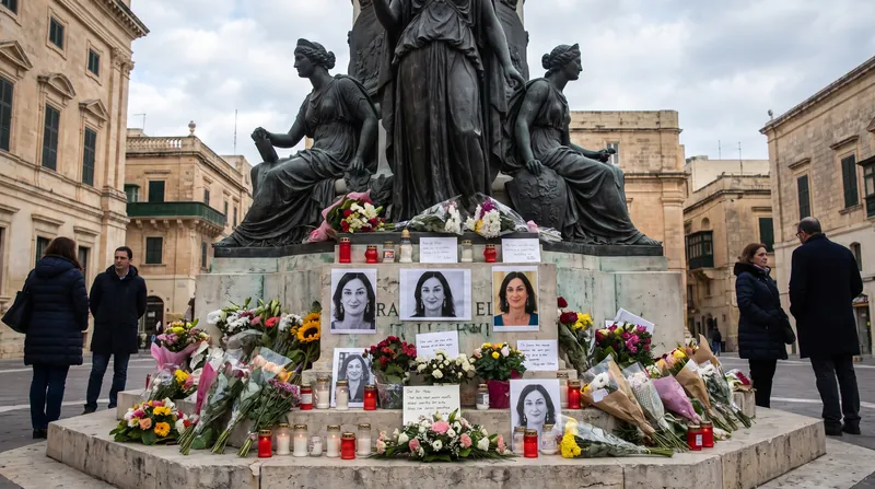 The makeshift memorial for Daphne Caruana Galizia in Valletta has served as a focal point for activists demanding justice since 2017.