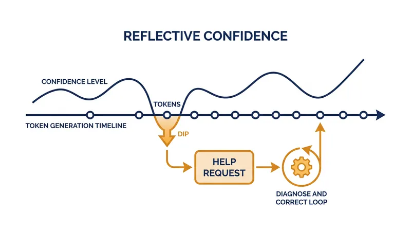 Online confidence monitoring triggers a self-correction loop only when the model detects internal uncertainty.