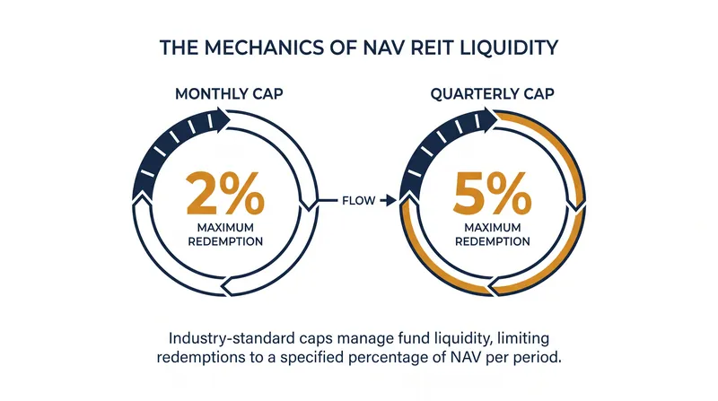 Redemption gates are hardwired into non-traded REITs to prevent forced asset sales during market stress.