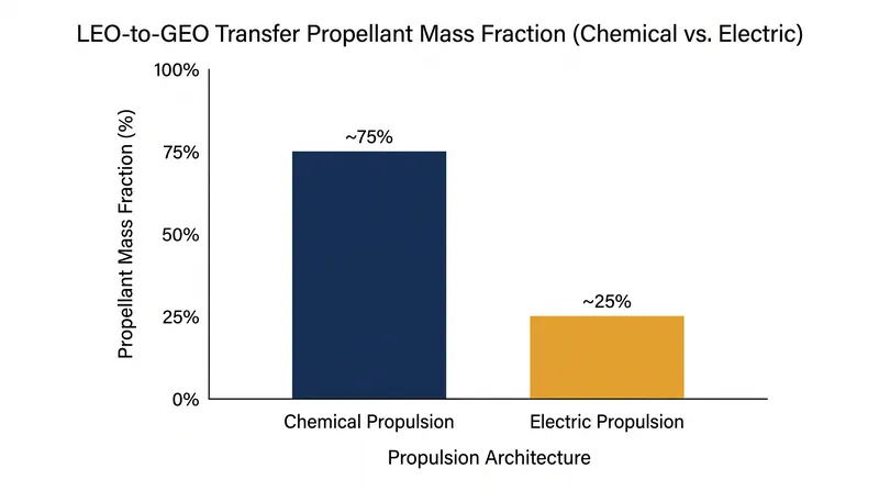 Electric propulsion drastically reduces the propellant mass required for orbital transfers compared to traditional chemical rockets.