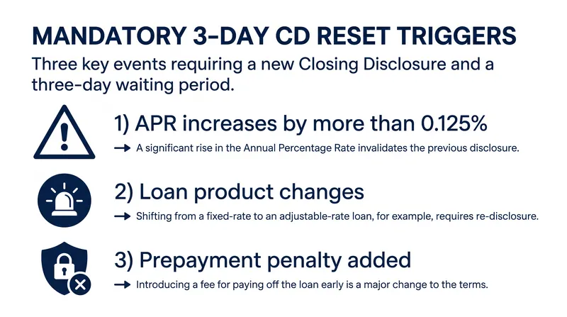 Only three specific changes to the loan terms will trigger a mandatory delay of the closing date.