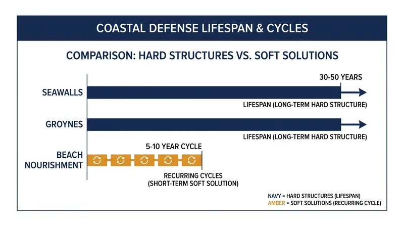 While hard structures last decades, soft engineering requires continuous, cyclical investment.
