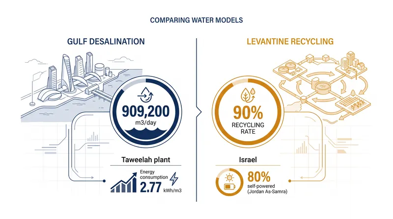 Comparing the scale and energy profiles of the region's two primary water security models.