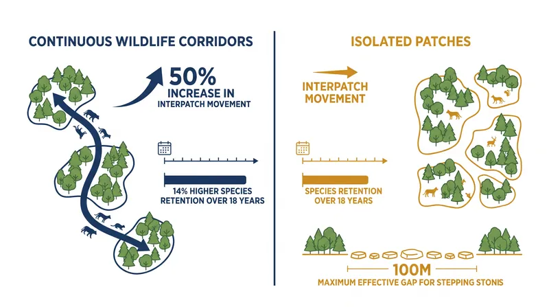 Continuous structural corridors provide measurable, long-term benefits for species mobility and biodiversity retention.