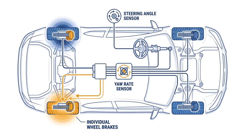 ESC relies on a continuous data loop between the steering wheel and the vehicle's actual rotational movement.