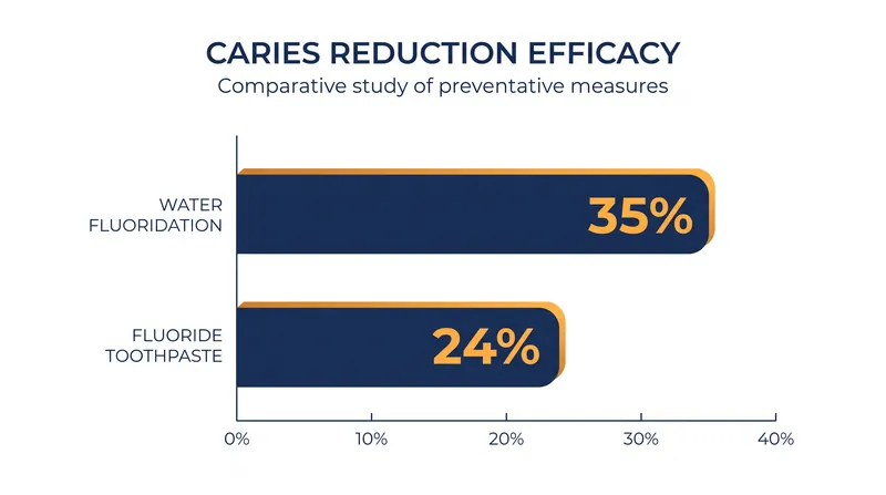 Average reduction in tooth decay provided by baseline fluoride interventions.
