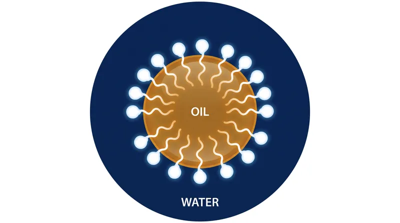 Emulsifier molecules act as a bridge, with one end binding to water and the other binding to oil.