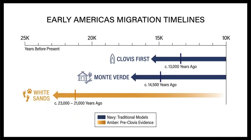 Archaeological discoveries have progressively pushed back the accepted timeline for human arrival in the Americas.