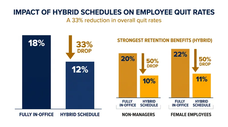 Hybrid schedules dramatically reduce employee turnover, saving companies millions in recruiting costs.