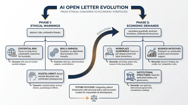 The evolution of technology open letters from abstract ethical warnings to concrete economic demands.