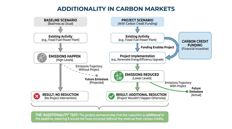 Additionality ensures that carbon credit revenue is the decisive factor in reducing emissions.