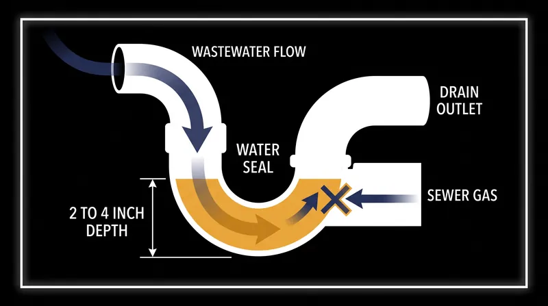 Building codes require a trap seal depth of 2 to 4 inches to balance evaporation resistance with flow velocity.