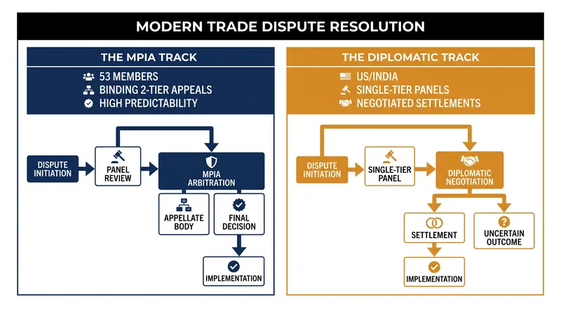 The global trade system has bifurcated into a binding legal track for MPIA members and a diplomatic negotiation track for the US and others.