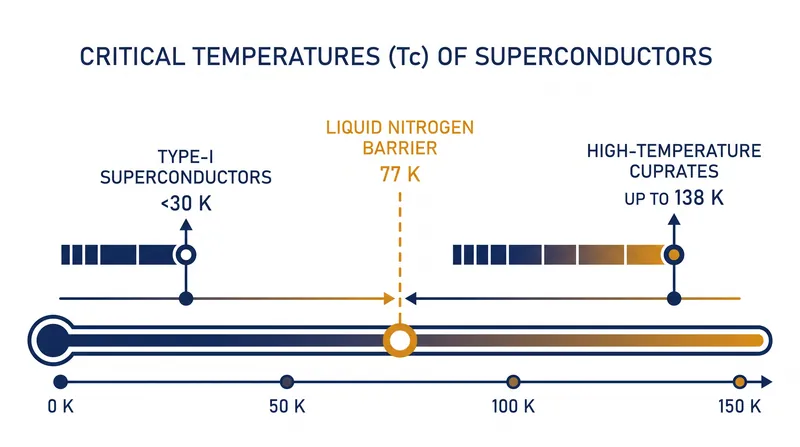 The critical temperature thresholds that define the different classes of superconducting materials.