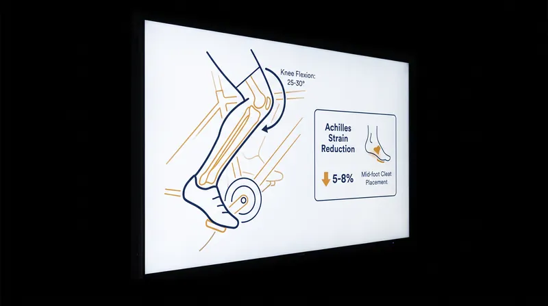 Optimal biomechanical windows for knee flexion and cleat placement.