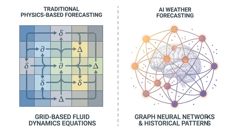 Unlike traditional models that calculate physics equations, AI models use deep learning to recognize atmospheric patterns.