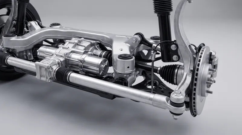An electronic control unit commands an electric motor or hydraulic cylinder to adjust the rear wheel angle in milliseconds.