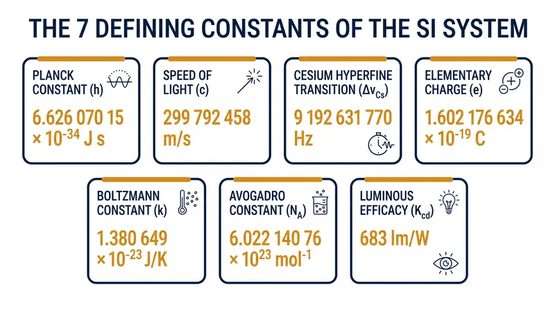 The seven fundamental constants that now define the entire International System of Units.