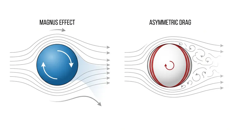 While spin creates a predictable pressure differential, a stationary ball forces air to detach unevenly at the seams.