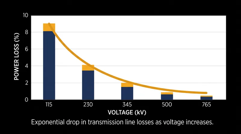 Upgrading a 100-mile transmission corridor from 345 kV to 765 kV reduces the power lost to heat from 4.2 percent to roughly 1 percent.