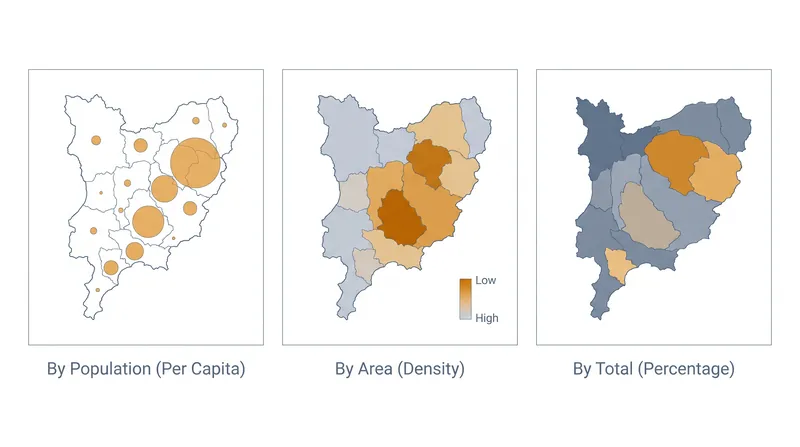 Data can be normalized by population, physical area, or as a percentage of a total, depending on the variable being mapped.