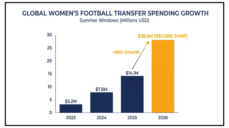 Global spending on women's international transfers surpassed $28 million this summer, driven heavily by English clubs.