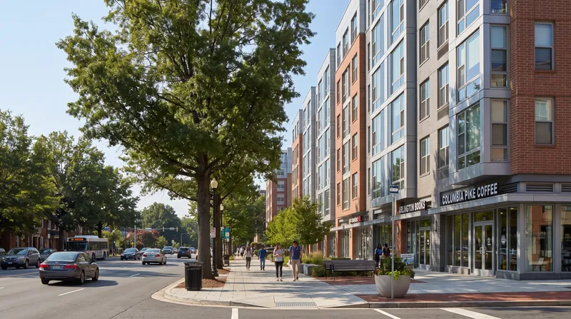 Arlington County's Columbia Pike corridor was revitalized using a form-based code that incentivized multi-story, mixed-use development.