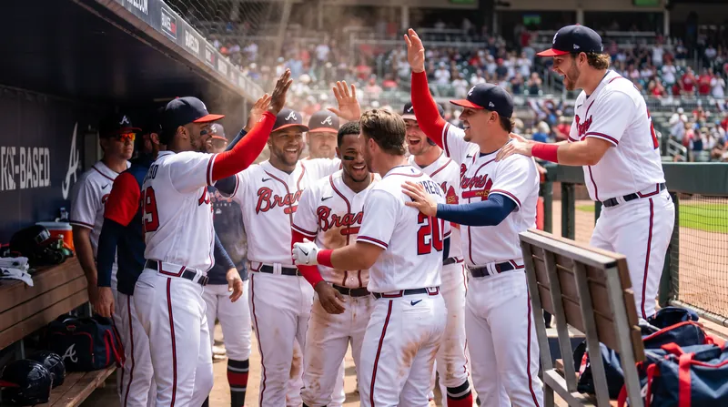 The Braves' offense erupted for nine runs following a lengthy rain delay in Washington.