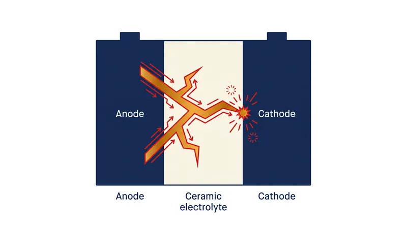 Lithium dendrites are microscopic metal filaments that can pierce solid ceramics and cause internal short-circuits.