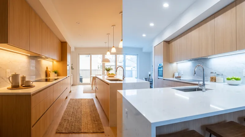 Color temperature fundamentally alters the mood and perceived color of interior finishes.